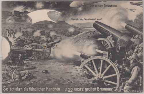 DR - Dicke Berta mechanische Propagandakarte sw-AK/Feldpost Lüttich 1915