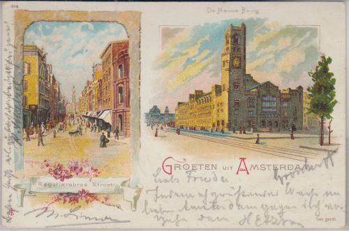 Niederlande - Amsterdam Neue Börse etc. farb. Mehrbild-AK gelaufen 1898