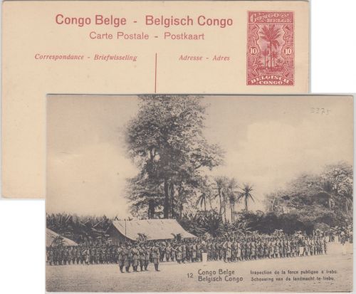 Belgisch Congo - 10 C Bildganzsache (12/Force publique a Irebu) ungebraucht 1912