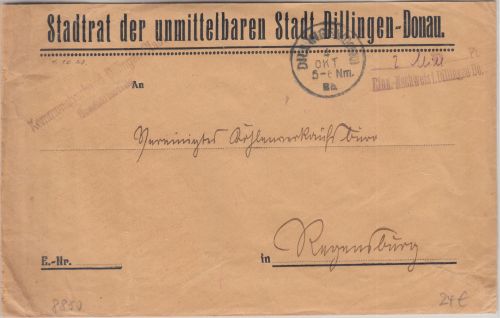 DR-Infla - Dillingen 4. OKT 23 Einnahmenachweis Barfrankierung Brief