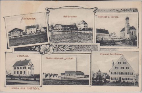 Bayern - Kleinkötz Schule Brauerei Gasthof etc. sw-Mehrbild-AK gelaufen 1922