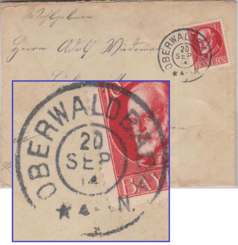 Bayern - Oberwaldbach 20. SEP 14 K2 Brief n. Gundelfingen