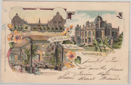 Bayern - Göggingen Kurhaus farb. Mehrbild-Litho gelaufen 1900