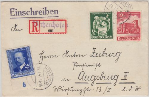 DR - Batzenhofen 1941 Einschreibebrief n. Augsburg - Aushilfs-R-Zettel