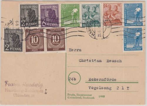 All.Bes./Währungsreform - Hamburg 23.6.48 8-9 Karte n. Eckernförde