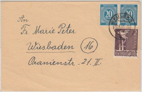 All.Bes./Währungsreform - 2 M. Taube u.a. Brief Fulda - Wiesbaden 22.6.48