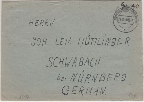All.Bes. - Gundelsdorf (Oberfr) 28.10.45 hds. "Geb.bez. 12" Brief n. Schwabach