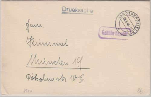 All.Bes. - Landsberg 8.6.46 Gebühr bezahlt Ra1 Drucksache n. München