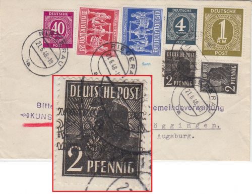 All.Bes./Währungsreform - Riederau 21.6.48 Handwerbestpl. Brief/FDC n. Göggingen