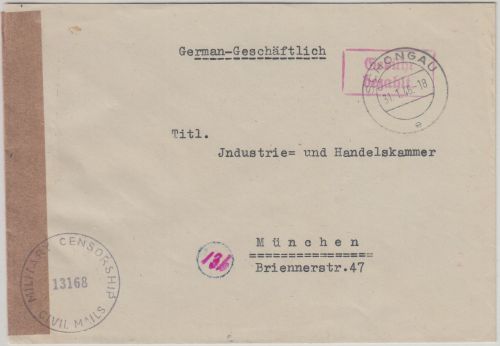 All.Bes. - Schongau 31.1.46 Gebühr bezahlt Ra2 Zensurbrief n. München