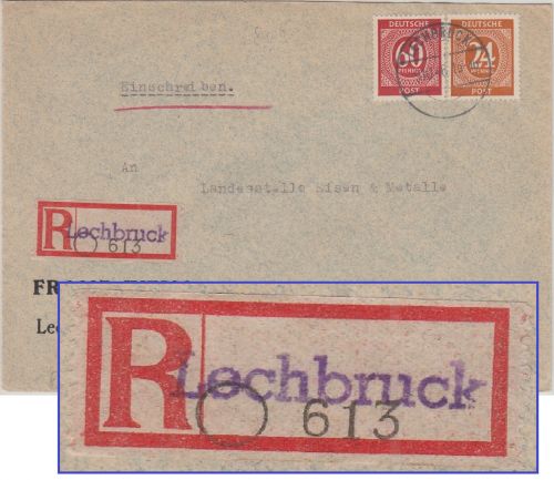 All.Bes. - Lechbruck 1946 Einschreibebrief n. München - Aushilfs-R-Zettel
