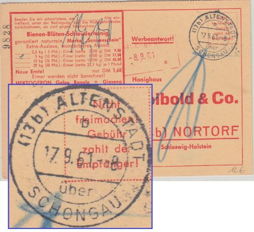 BRD - (13b) Altenstadt ü. Schongau Poststelle I Tagesstempel unfrankierte Karte