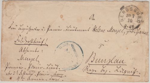 Feldzug 1870/71 - Rendsburg 30.7.70 K1 Feldpostbrief n. Bunzlau 1870