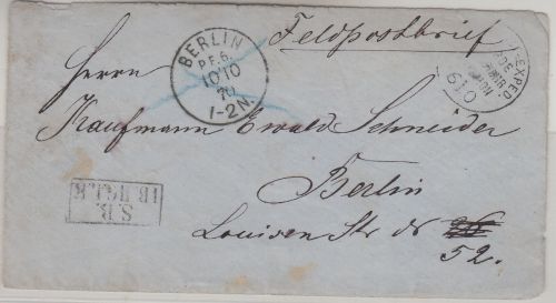 Feldzug 1870/71 - Feld-Post-Exped. Garde-Landwehr-Division 6/10 K1 Feldpostbrief
