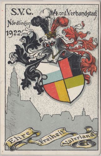 Bayern - Nördlingen SVC 4. ord. Verbandstag 1922 Sonderkarte gelaufen