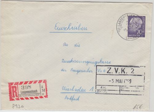 BRD - Langenneufach ü. Schwabmünchen Poststelle I Einschreibebrief 1959