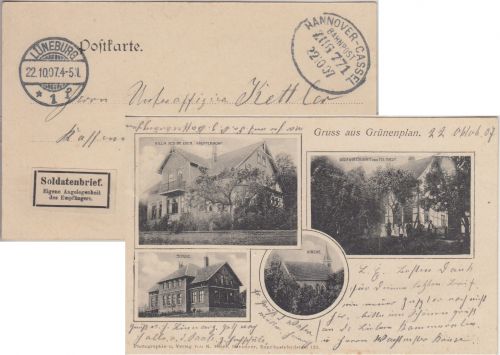 DR - Hannover-Cassel Bahnpost Soldatenkarte AK Grünenplan n. Lüneburg 1907