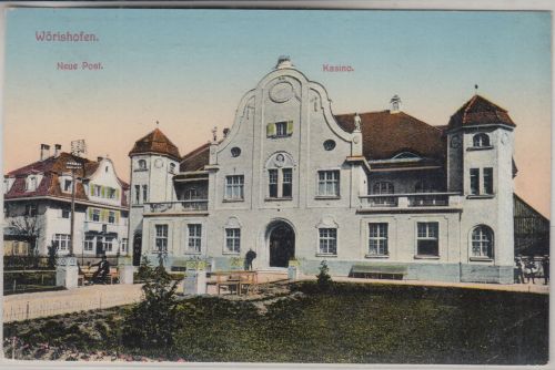Bayern - Bad Wörishofen Neue Post u. Kasino farb. AK gelaufen 1912