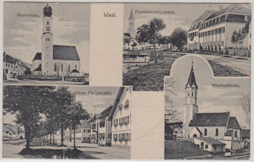 Bayern - Waal Krankenhaus Kirchen tec. sw-Mehrbild-AK gelaufen 1920