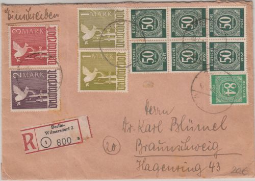 All.Bes./Währungsreform - 3 M. Taube u.a. Einschreibebrief Berlin 10.7.48