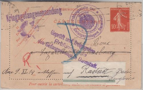 Frankreich - Montpellier 1914 Kriegsgefangenenbrief n. Strassburg Zensur !