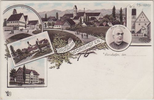 Bayern - Bad Wörishofen Kurhaus Pfarrhof etc. farb. Mehrbildlitho ca. 1895/1900