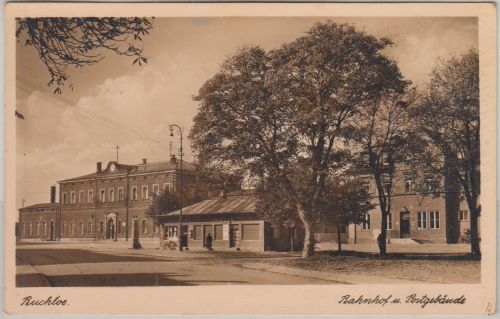 Bayern - Buchloe Bahnhof u. Postgebäude sw-AK gelaufen 1959