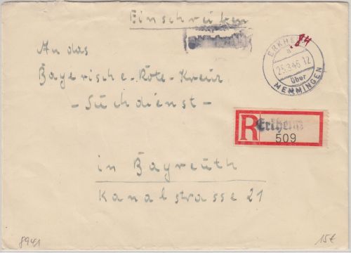 All.Bes. - Erkheim ü. Memmingen 25.3.46 Gebühr bezahlt Ra1 Einschreibebrief