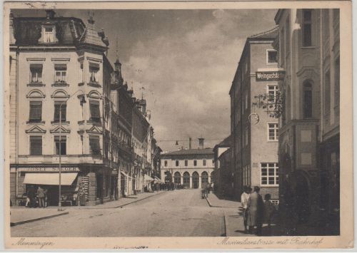 Bayern - Memmingen Maximilianstraße m. bahnhof sw-AK gelaufen 1938