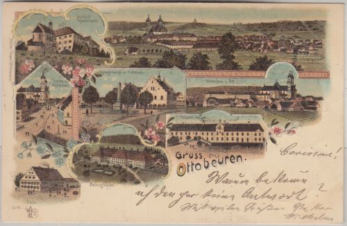 Bayern - Ottobeuren Post Brauerei etc. Mehrbild-Farblitho gelaufen 1899