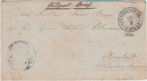 Feldzug 1866 - K.Pr.Feldpost-Amt II.Res.A.C. 18/8 K2 Feldpostbrief n. Neustadt