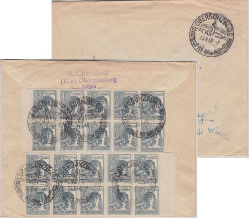 All.Bes./Währungsreform - 20x12 Pfg. Arbeiter brief Obergünzburg 23.6.48-7