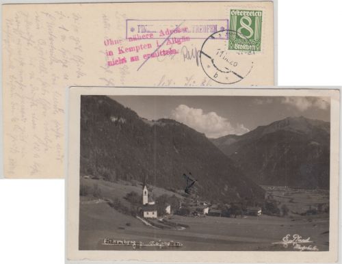 Österreich/DR - Finkenberg P. Mayrhofen Postablage-Ra1 Karte n. Kempten 1928