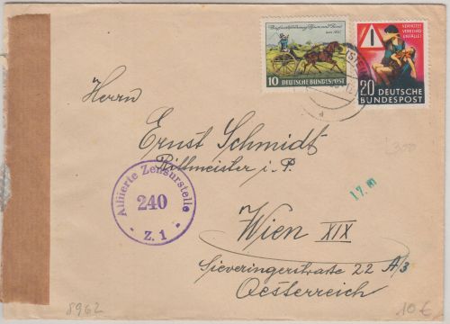 BRD - Pfronten 2 (Steinach) 1953 Zensurbrief n. ÖSTERREICH (Wien)