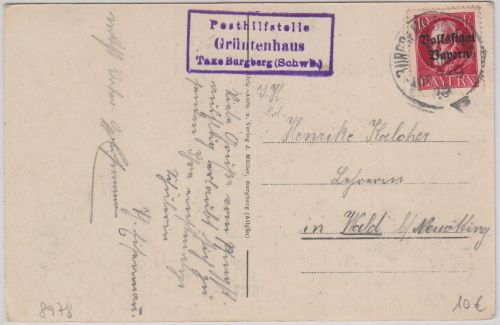 Bayern - Grüntenhaus T. Burgberg Posthilfsstelle Ra3 AK Grünten - Wald 1919