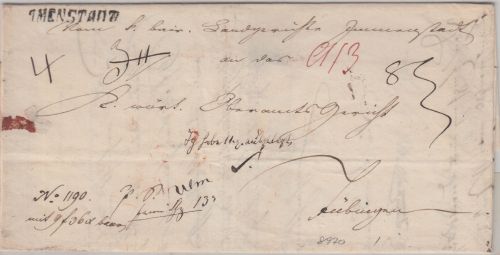 Bayern/Württemberg - Imenstadt L1 Fahrpostbrief Grenzfranko n. Tübingen 1842