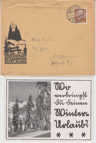 DR - Ofterschwang 1935 illustr. Umschlag m. Werbefaltblatt/Wintersport
