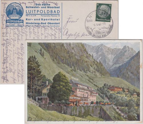 DR - Hindelang 1940 farb. Werbekarte Luitpoldbad n. Puchheim