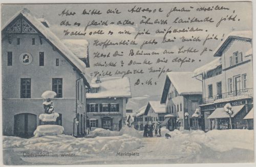 Bayern - Oberstdorf Marktplatz Winteraufnahme sw-AK gelaufen 15. DEZ. 22 (!!)