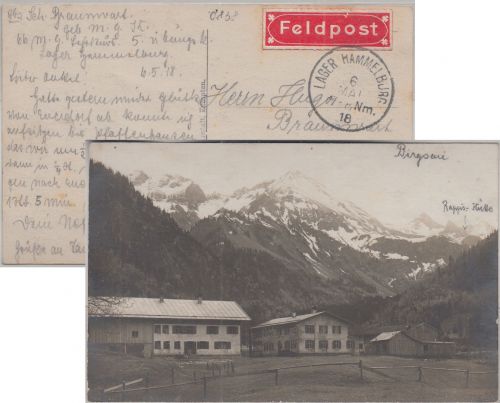 Bayern - Birgsau priv. sw-Fotokarte gelaufen/Feldpost Lager Hammelburg 1918