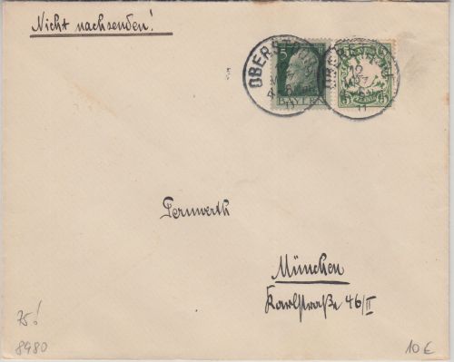 Bayern - 5+5 Pfg. Luitpold/Wappen Brief Oberstdorf - München 12. MRZ 11