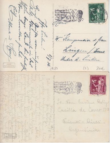 DR - 6+15 Pfg. Weltkongress Inlandskarte/Karte n. ARGENTINIEN Oberstdorf 1936