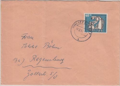 BRD - 40 Pfg. Wofa/Kinderpflege Brief (2.Gew.st.) Iffeldorf - Regensburg 1957