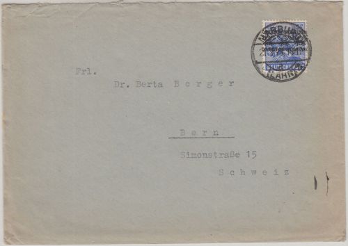 Bizone - 50 Pfg. Arbeiter/Band Brief i.d. SCHWEIZ Marburg - Bern 21.8.48