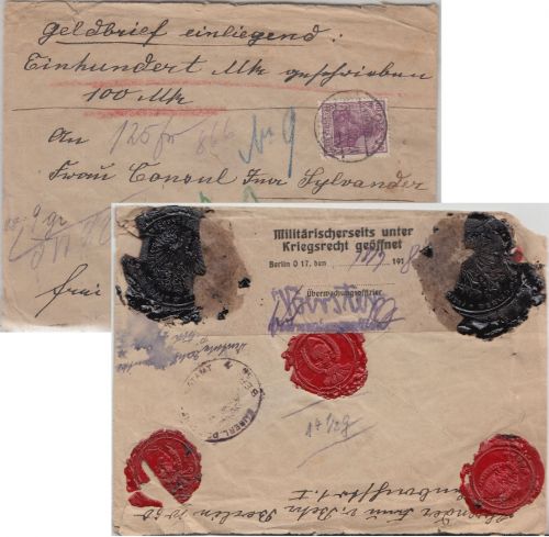 DR - 60 Pfg Germania Wertbrief n. SCHWEDEN Berlin - Strömstad 1918 Zensur