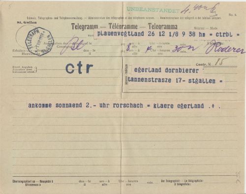 Schweiz/DR - St. Gallen 1918 Telegramm aus Plauen mit Tickerzensur "ctr"