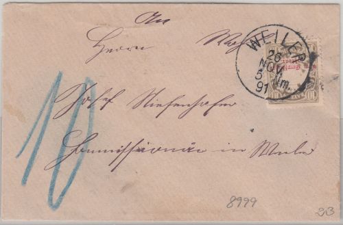 Bayern - 10 Pfg. Wappen/Portomarke Ortsbrief Weiler 1891