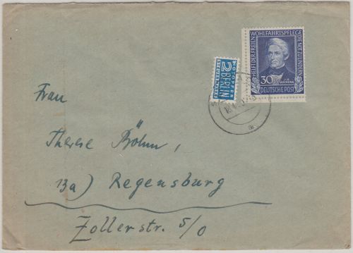 BRD - 30 Pfg. Wohlfahrt/Wichern Brief Staltach - Regensburg 1950