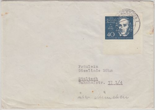 BRD - 40 Pfg. ex Beethoven-Block Brief Flensburg - Staltach 1960