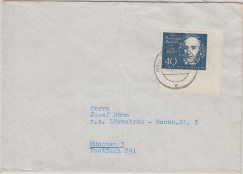 BRD - 40 Pfg. ex Beethoven-Block Brief Regensburg - Staltach 1961